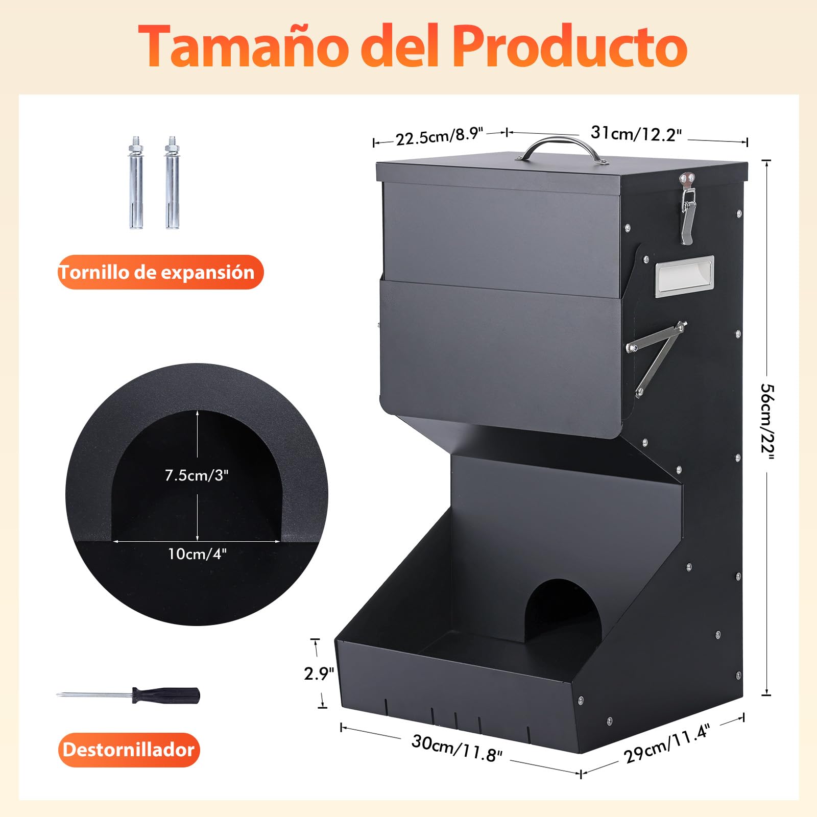 Alimentación automática para perros al aire libre colgando comida para mascotas de raza grande 11kg, comedero automático para perros de metal auto-alimentación comida para perros