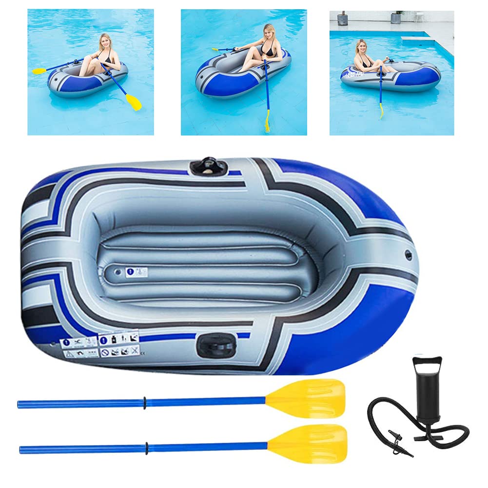 Bateau Gonflable PVC 1 Personne Portable Pliable Dur Pêche De Fond Drift Raft Kayak avec Pagaies Et Pompe (150x100cm)