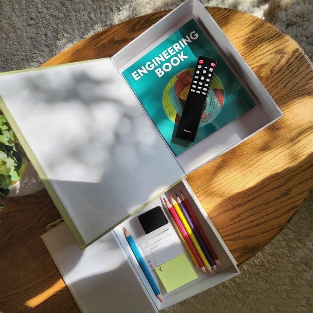 FOOMAN Libri decorativi per la casa – Set di 2 libri finti in lino per tavolino da caffè, decorazione moderna per la casa per soggiorno e mantello, neutro, impilabile, scatola portaoggetti per libri