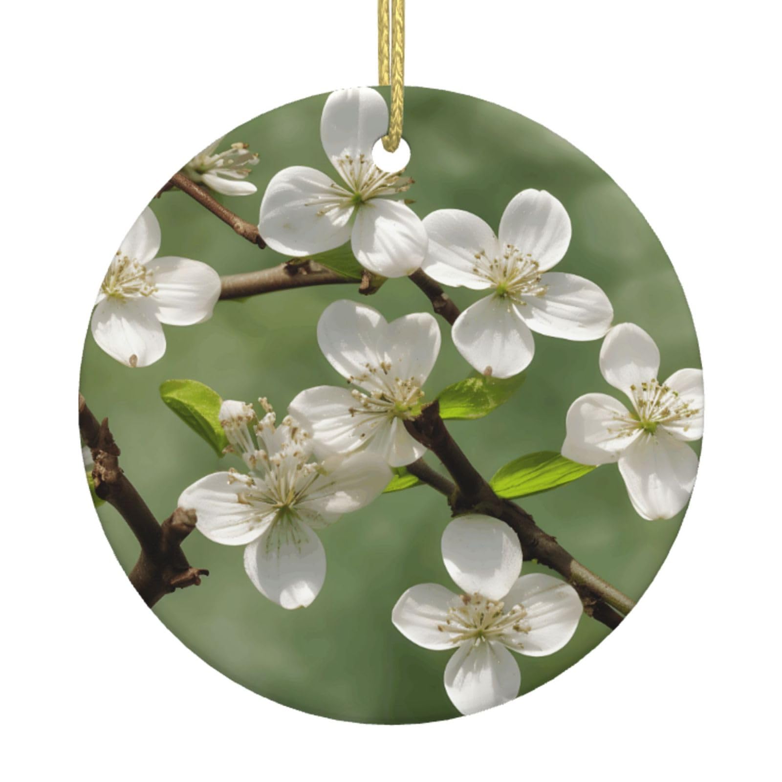 Spring Dogwood Blossoms Print Christmas Ornaments, Ceramic Hanging Ornament, Round Shape Decorations
