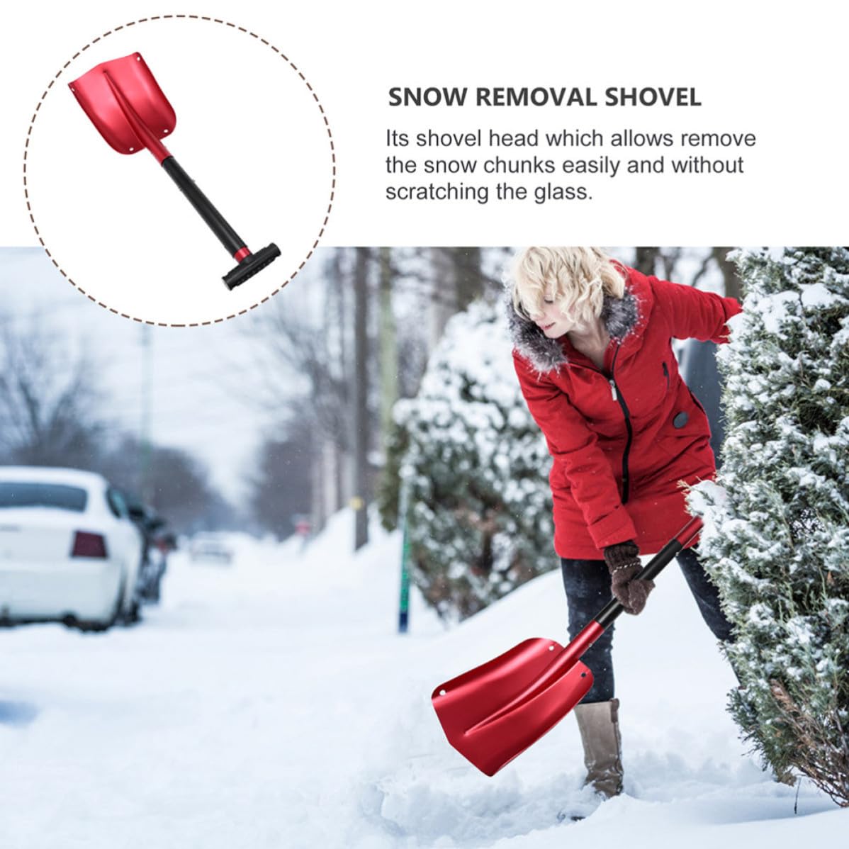 Healifty Pala de Nieve Roja para Coche de Aleación de Aluminio Desmontable
