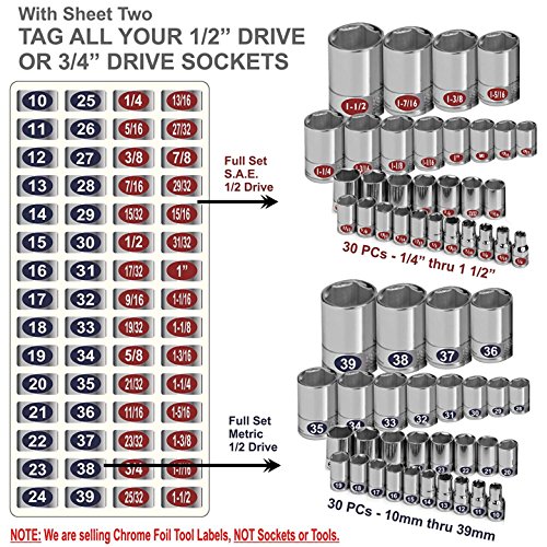 3 Pack (Blue) - Mechanics Master Set “Economy Edition” Chrome Foil Label Sets For Socket Sets 1/4", 3/8", 1/2" Drives, Torx, Jumbo's And Extra Sizes, Tag 540 Sockets “Quick And Easy”… #TOP5