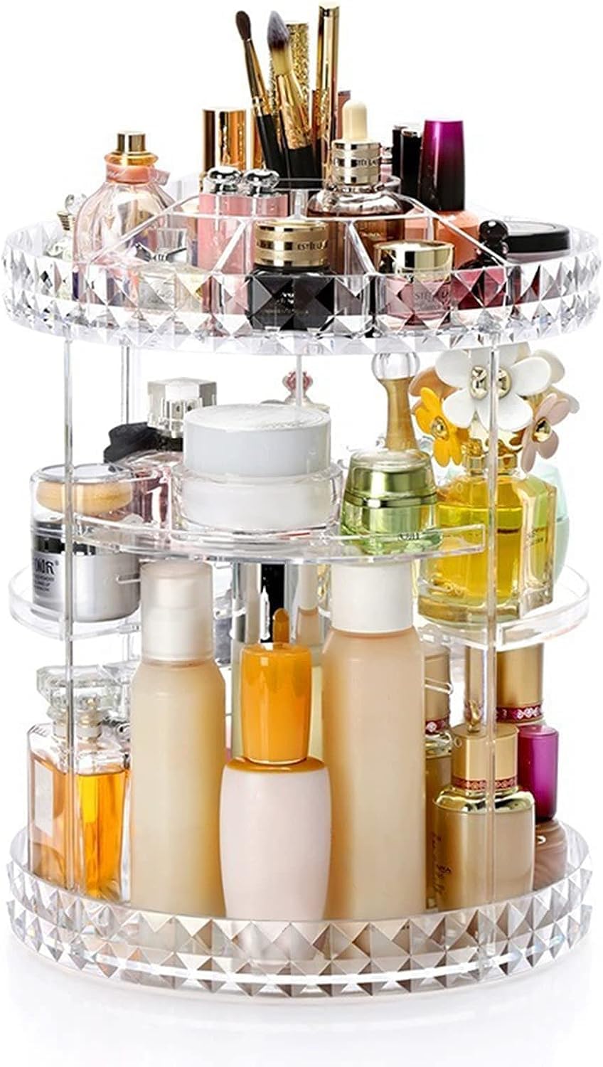Earwig Makeup Organizer,360 Degree Rotating Adjustable Acrylic Cosmetic Storage Display Case,7 Layers Large Capacity Makeup Storage for Perfumes,Makeup Brushes,Lipsticks and More,Clear Transparent
