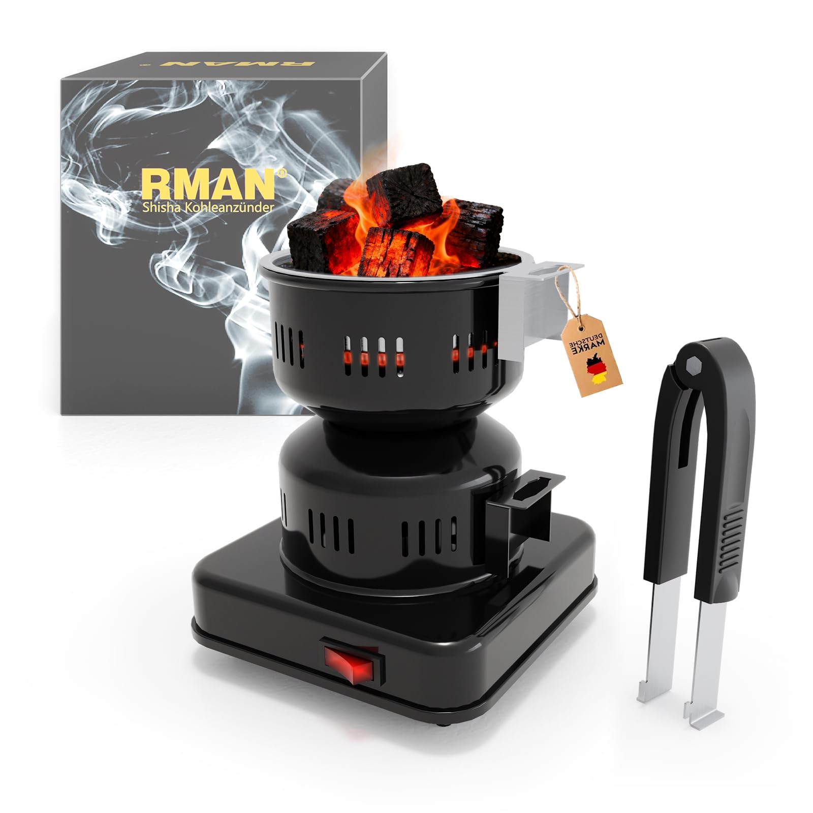 Rman Black Rman® Electric Charcoal Burner Suitable For Coconut Coal 600W Shisha Coal Burner For Hookah, Barbecue Charcoal