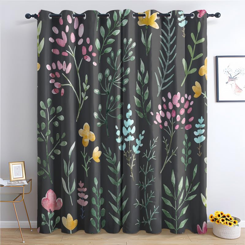 SZLYZM Plant & Flower Bedroom & Living Room Curtains 46x72 Inch 4 Panels Set, Thermal Eyelet Drapes Decorative Patterned Window Treatments