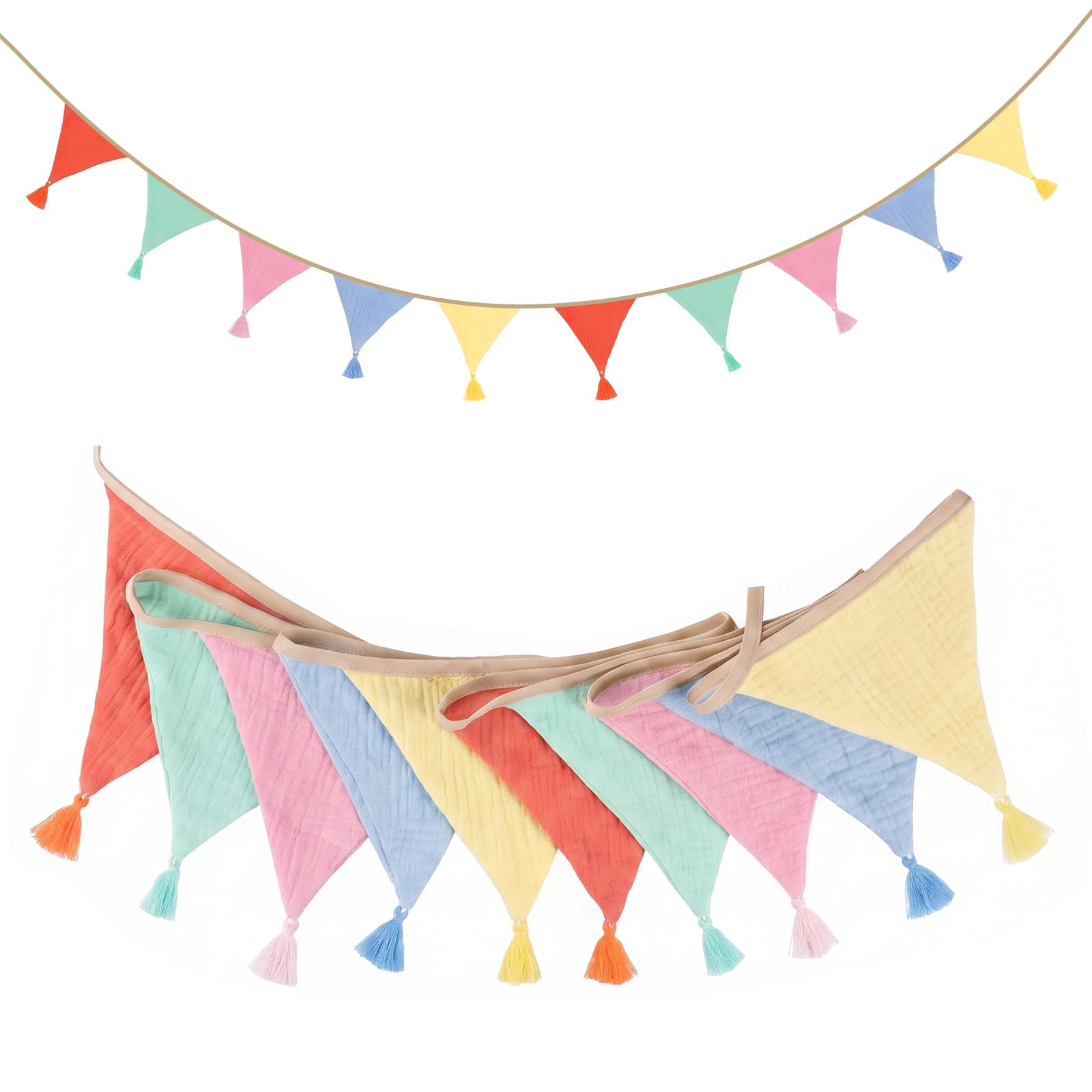 Fabric Bunting Kaluofan 2 PCS Garden Bunting Decor 2.6m (Macaron Colors)