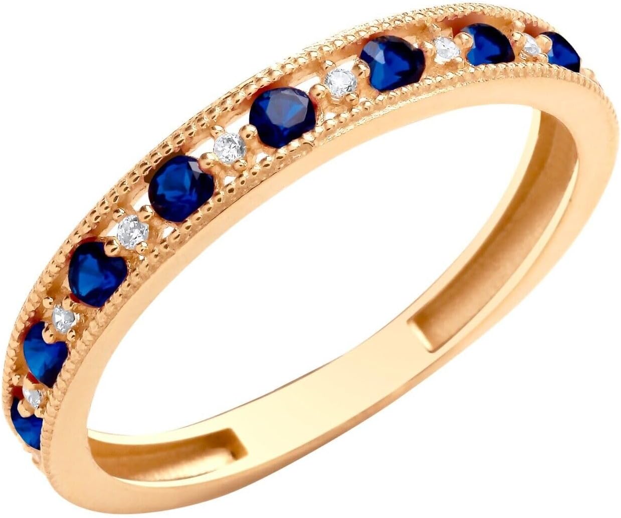 Old English Jewellers9ct Yellow Gold Sapphire & CZ Eternity Band Ring size J K L M N O P Q R S T U