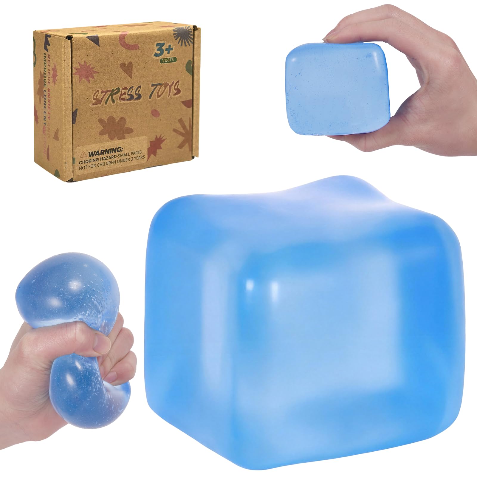 Zanyblox Extra Large Squishy Cubes Squeeze Toys, Durable Fidget Stress Balls for Autism, Soft Sensory Squishy Cube Toy for Boys & Girls Age 3+（2.76in） (Blue)