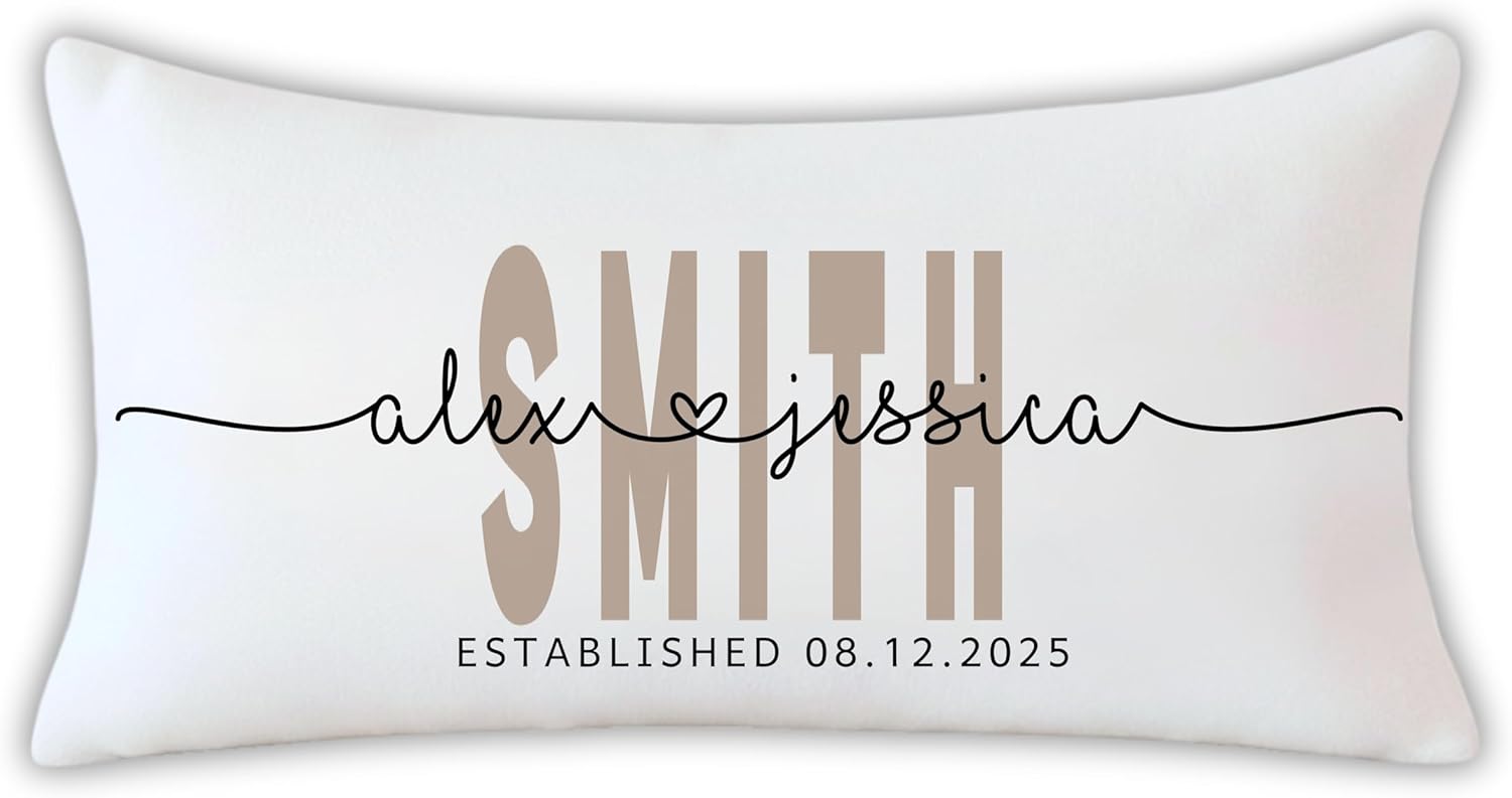 Custom Wedding Gift Pillow with Couple Names & Date Personalized Gift for Valentine’s Day Anniversary Bridal Shower Present Bride Groom Romantic Keepsake Couple Gift Idea (Style #6)