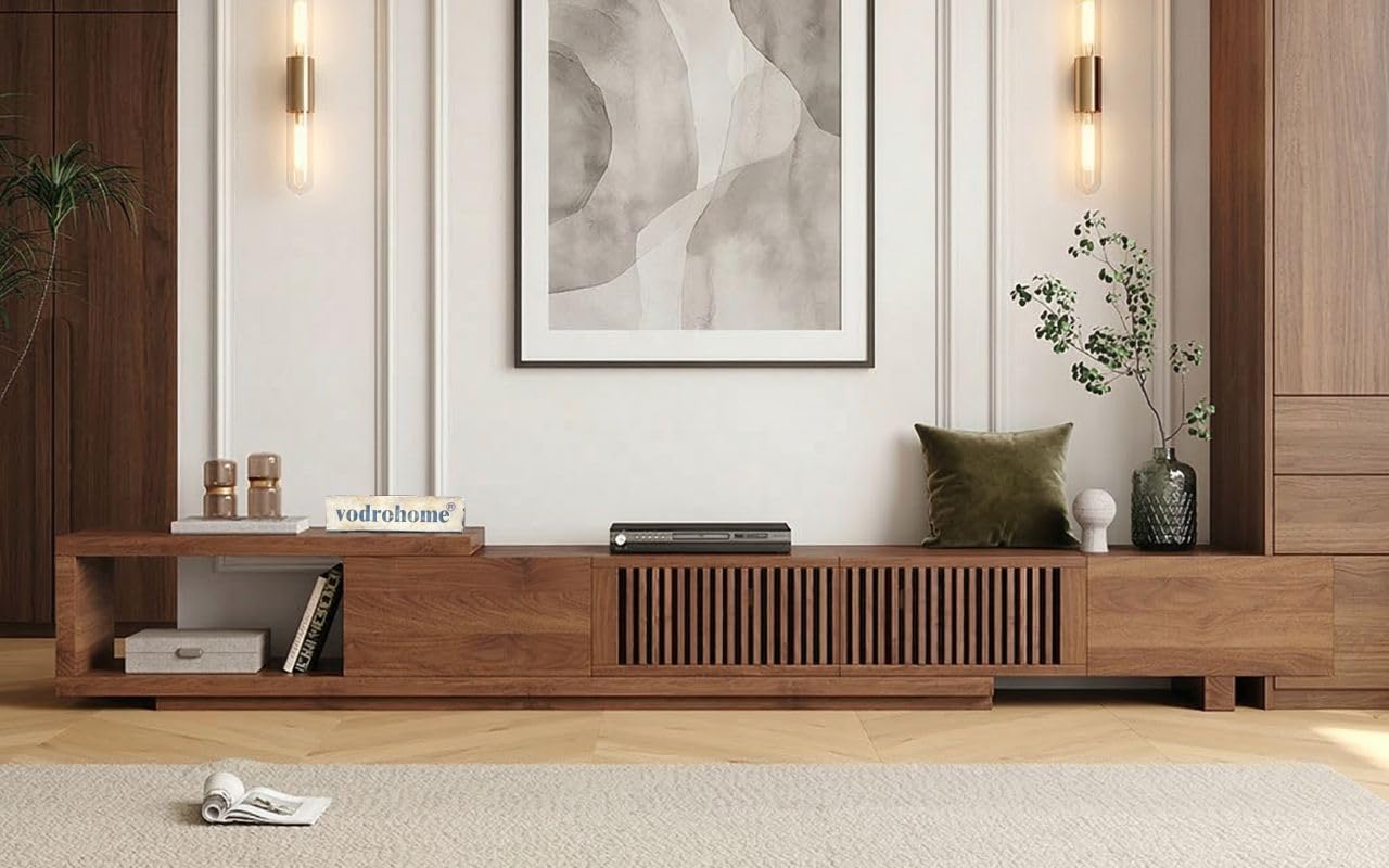 Modern Walnut Adjustable TV Console with Storage, Extendable TV Stand for TV 75 inch (After Extend – 90 inches) TV#008-image-7
