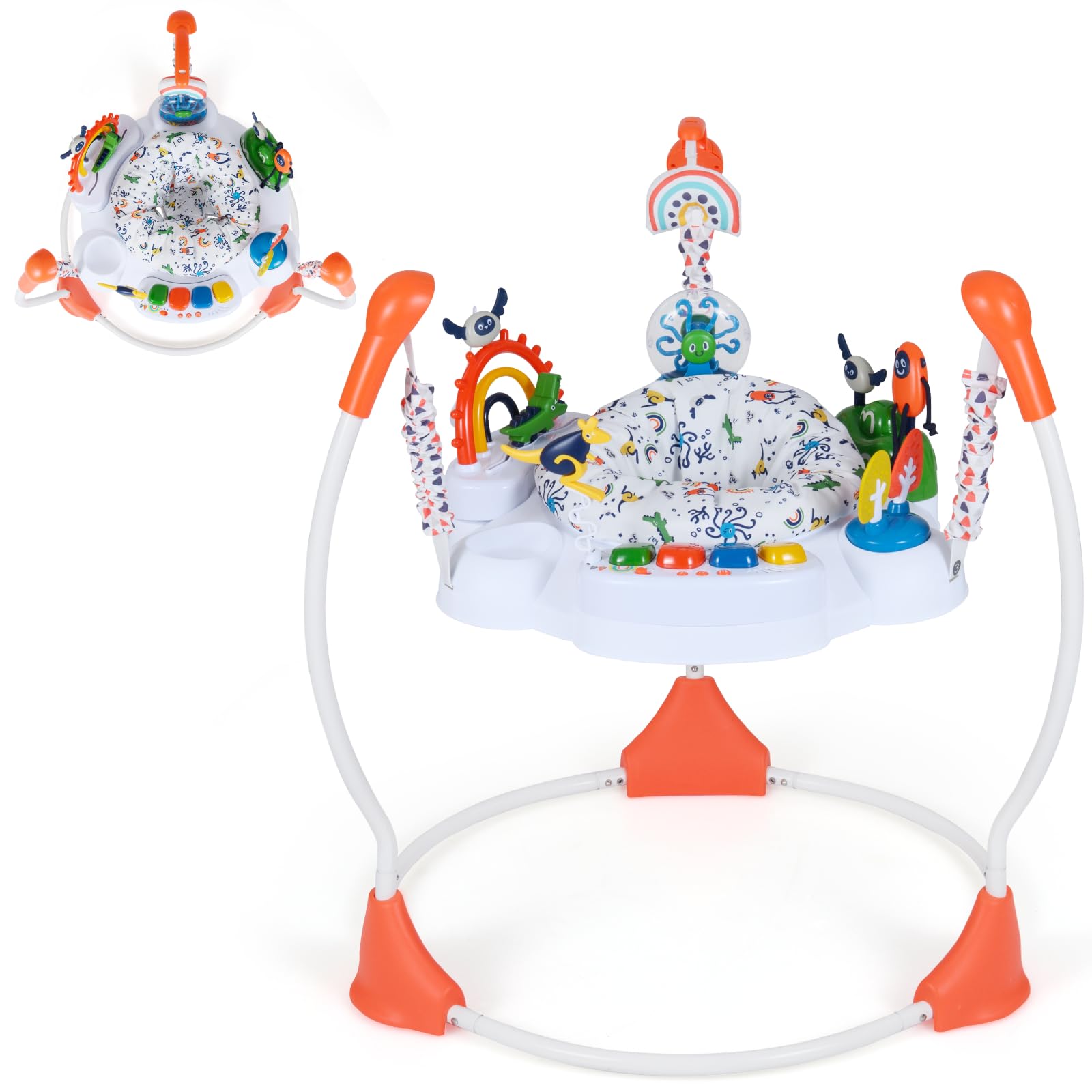 GYMAX Baby Jumpers & Bouncers, Interactive Baby Jumperoo Activity Center with 360° Rotary Seat, 3 Adjustable Heights, Music, Lights, Interactive Toys, Toddler Bouncer for 6 Months+ (Pink) — view 11