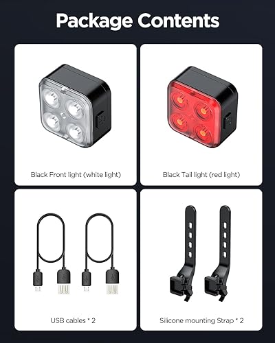 Miniatura 7 de AKALE Juego de luces recargables para bicicleta, luces LED delanteras y traseras, batería de litio de 650 mAh, faro de bicicleta, IPX4 impermeable,