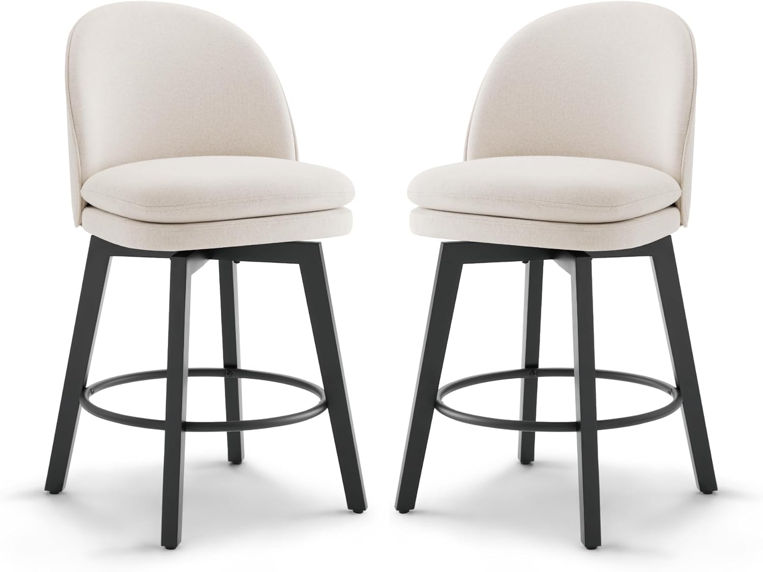 Counter Height Barstools 26 inch Upholstered Swivel Bar Stools with Back for Kitchen Island,Set of 2,Beige Fabric-Armless