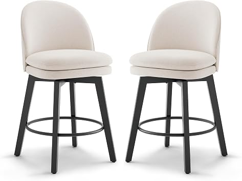 KISLOT Counter Height Barstools 26 inch Upholstered Swivel Bar Stools with Back for Kitchen Island,Set of 2,Beige Fabric-Armless