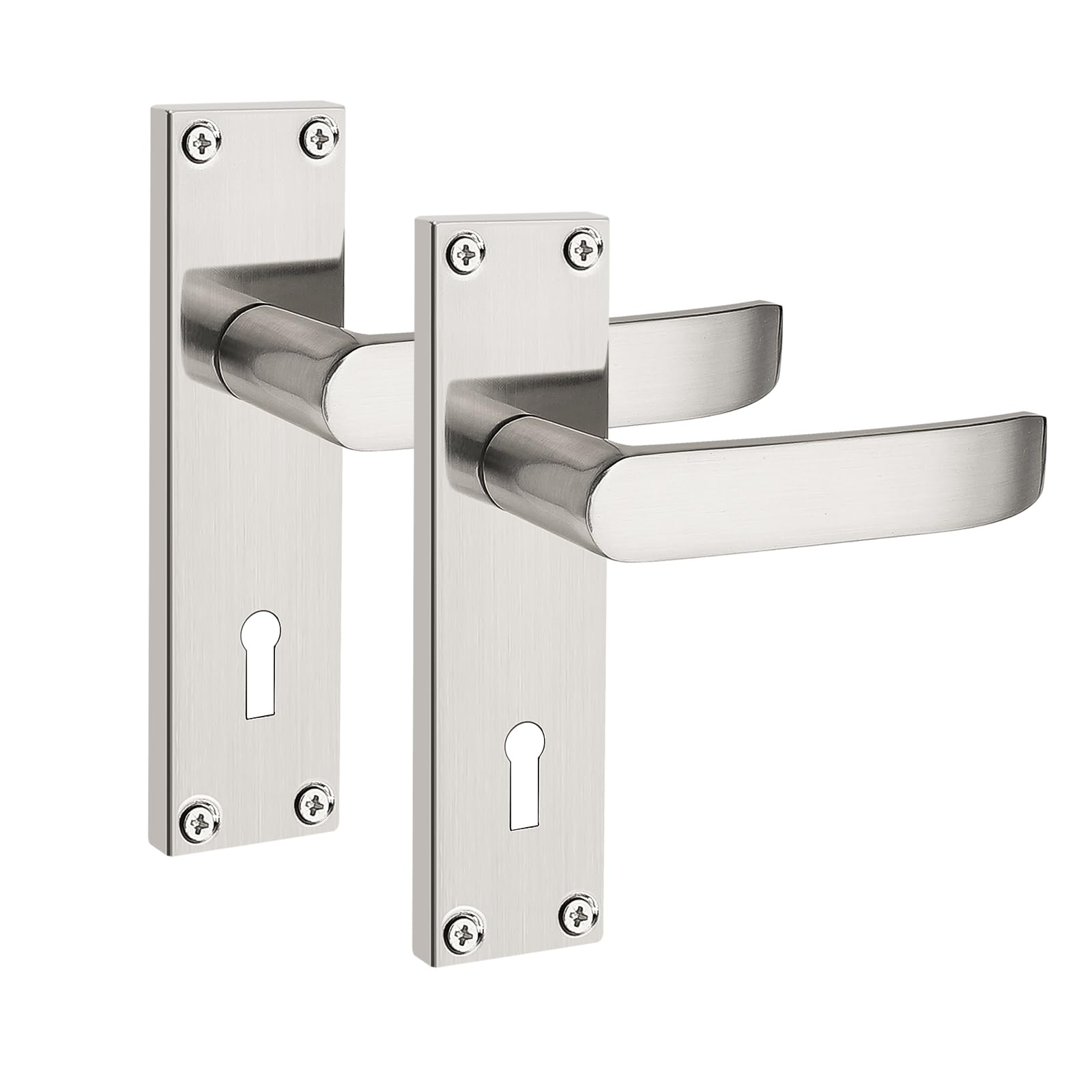 PinLin Satin Nickel Elegance Range Victorian Straight Lever Latch Handles, Entry Lock Door Handles, Contemporary Design for Internal Wooden Doors
