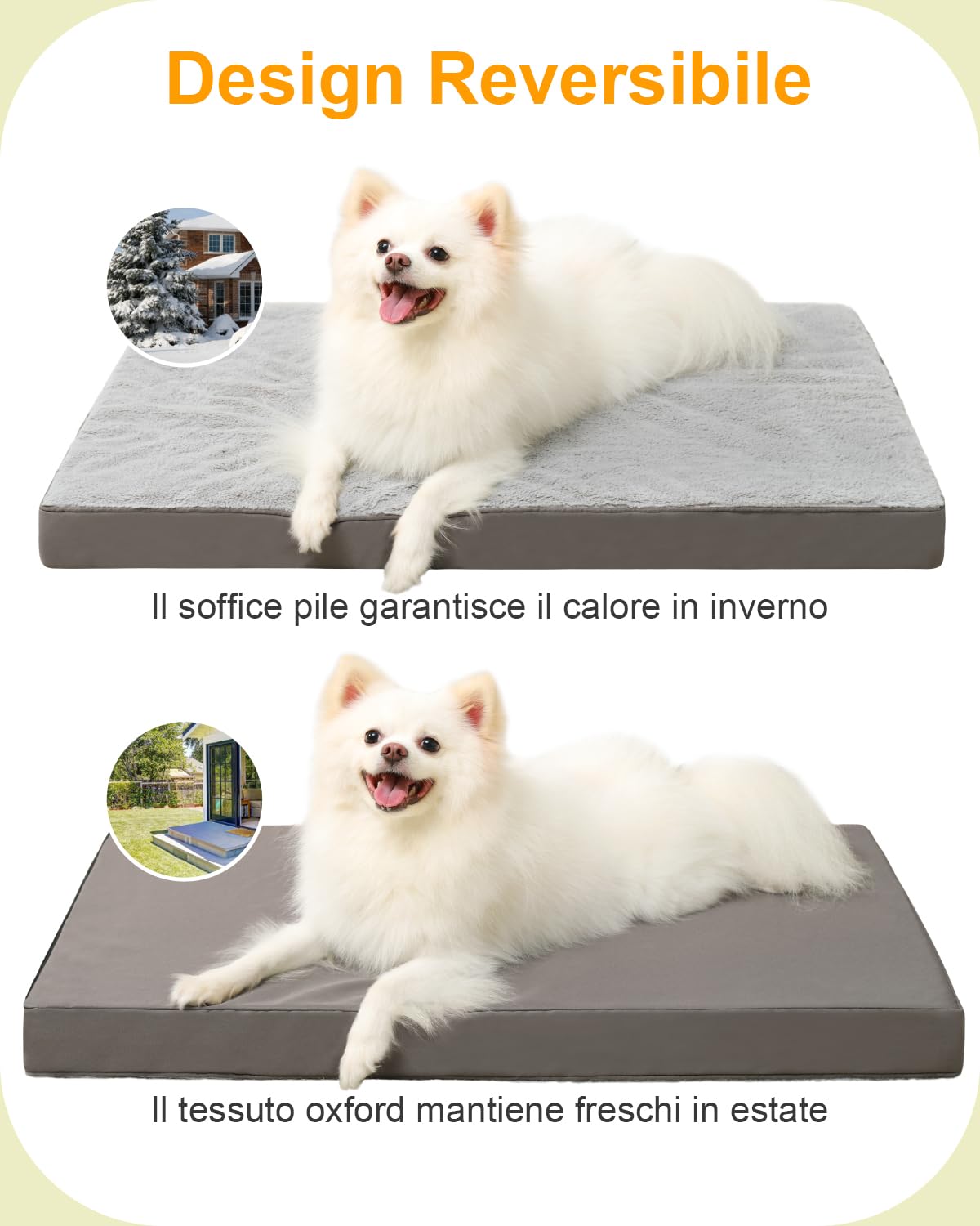 KSIIA Cuccia Cane Interno Taglia Grande e Media, Utilizzabile su Entrambi i Lati, Ortopedico Cuscino per Cani Sfoderabile e Lavabile, Letto per Cani Impermeabile, Materassino Cane Grigio, 90x57x8cm