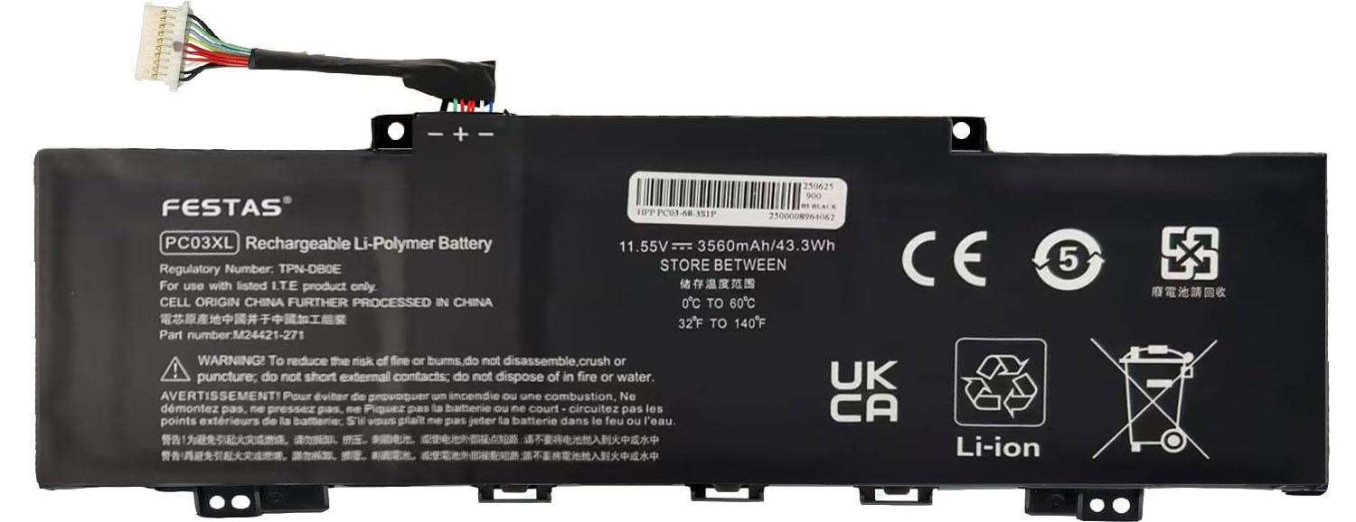 11,55 V 43,3 Wh PC03XL HSTNN-OB1W - Batería compatible con HP Pavilion X360 14-BA 14-DY 14M-DY 14-EK 15-ER Pavilion Aero 13-BE0230A 13-BE0000 Serie TPN-DB0E TPN-W152 M24421-AC1 M21 4648 - 005