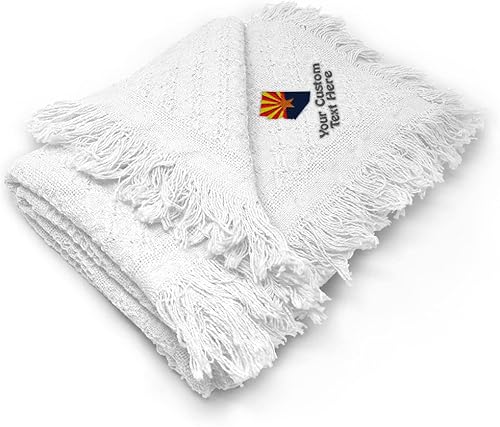 Custom Embroidery Nursery Bedding Baby Blankets for Boys & Girls Arizona Flag State Cotton Soft Receiving Swaddle White Personalized Text Name Here