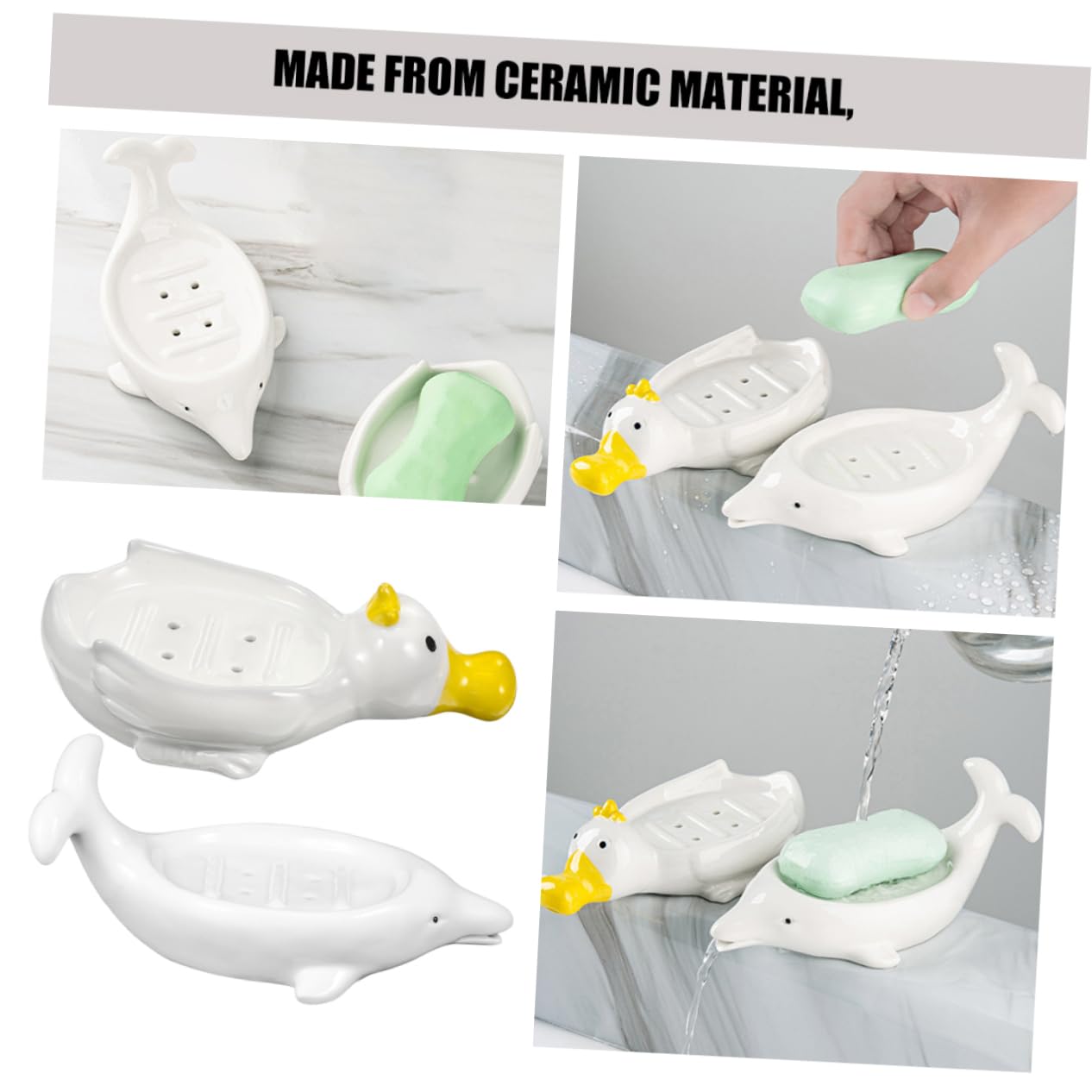 2 Stück Keramik Seifenschalen Tierform mit Ablauföffnung Seifenhalter Dusche Bad Küche Dekorativer Abtropfhalter