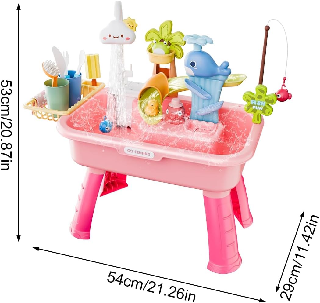 Sand and Water Play Table for Kids, Outdoor Garden Children Water Play Sink Table, Activity Sensory Toy with Pump for Ages 3＋