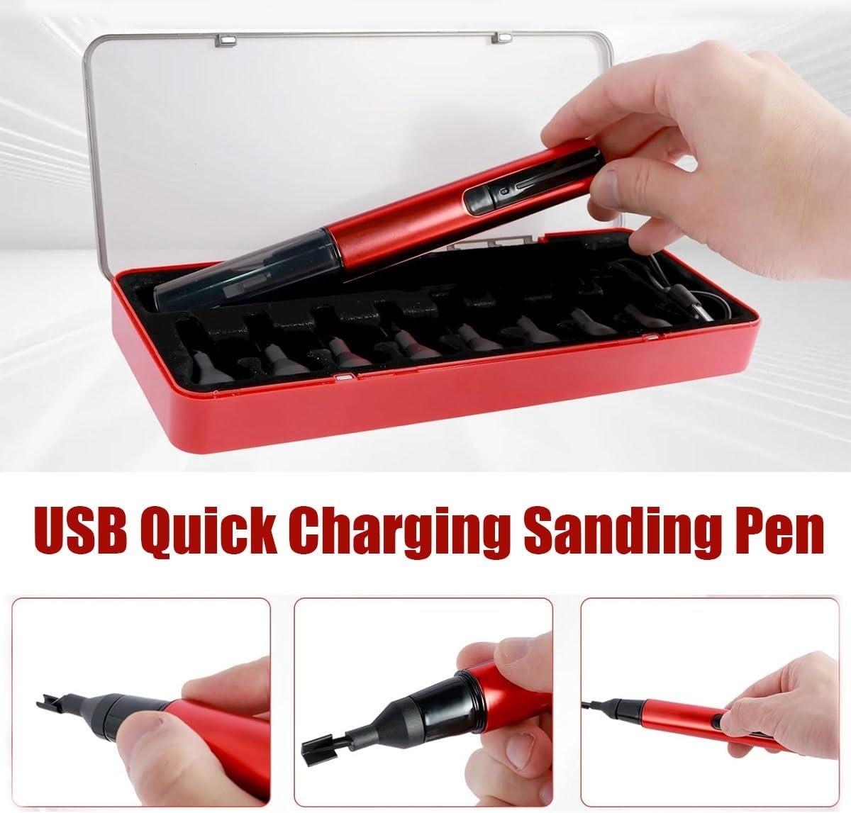 Electric Reciprocating Sanding Pen, USB Quick Charging Sanding Pen With 8pcs Sanding Head, 3-Speed Adjustable Detail Sanding Pen, Reciprocating Detail Sander for Small Sanding, Polishing