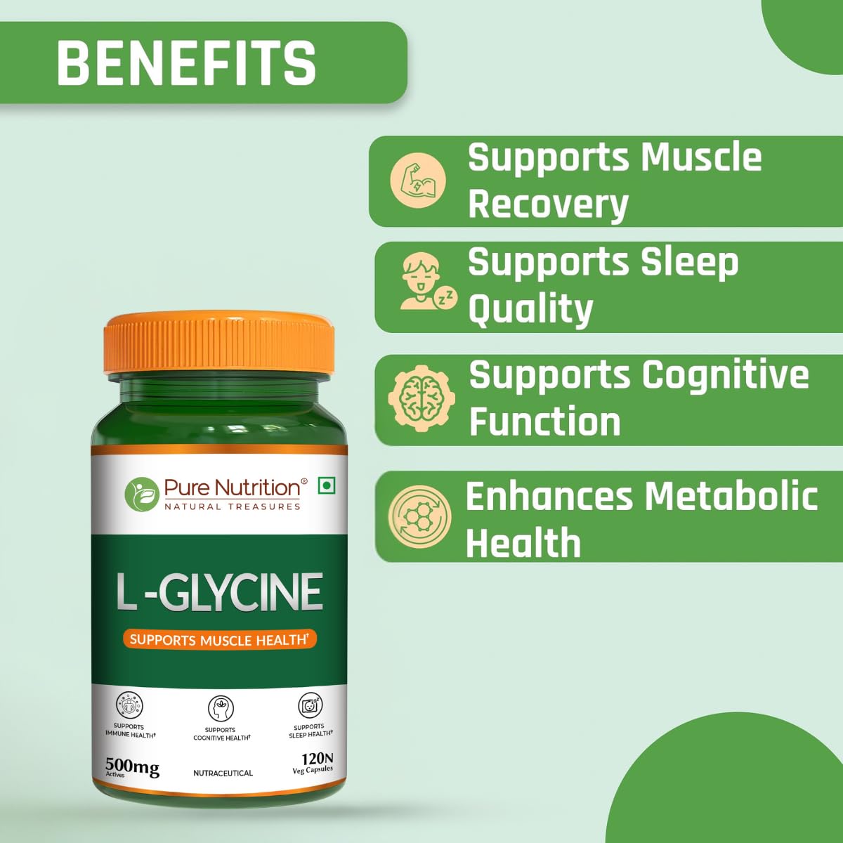 Pure Nutrition L Glycine Supplement (500mg) 120 veg Capsules (120Γ2) | Supports Muscle Health, Brain & Sleep Health | Support Strong Immune System & Cellular Health 1