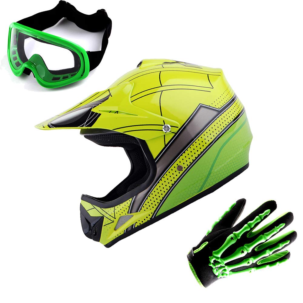 Motocross MX BMX Bike Youth Spider Red Helmet (Size: Large) + Goggle + Skeleton Glove (Size: Medium)