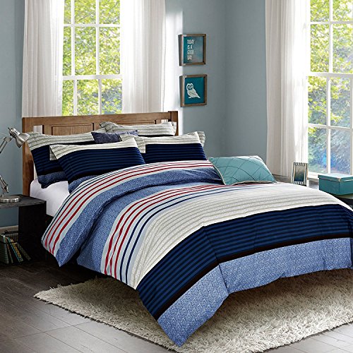 DelbouTree Striped Duvet Cover Set,Printed Quilt Cover with Corner Ties,Zipper Closure,Twin