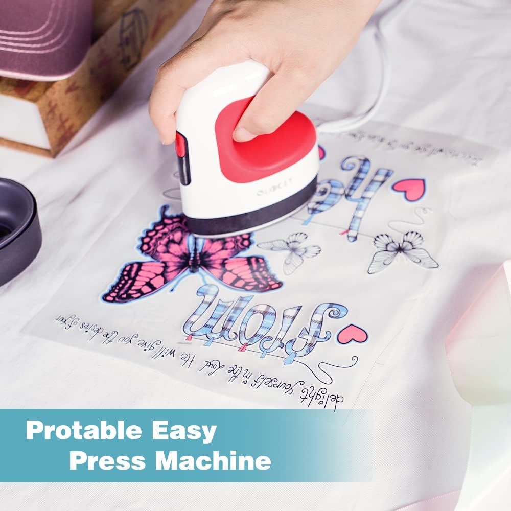 Mini Heat Press Machine, Mini Irons for Crafts,Portable Heat Press Easy for T-Shirts, Shoes, Hats and Small HTV Vinyl Projects Transfer(Red)