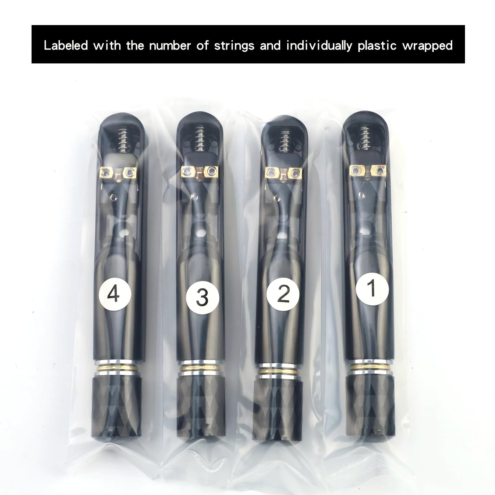 Confezione da 4 singoli ponte tubolare fisso singolo a 4 corde per basso elettrico senza testa, parti di ricambio per basso elettrico a 4 corde (nero conduttivo)