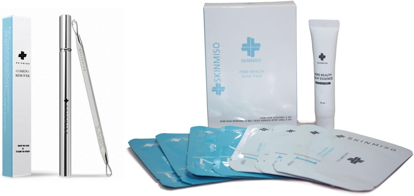 [SET] SKINMISO Blackhead & Pore Beauty Nose Mask Pack 3 Step System (4 Weeks Program) + Comedo Blackhead Remover