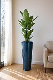 Vaso Alto para Plantas Efeito Marmorizado Luxo Decoração Casa e Jardim (Azul)