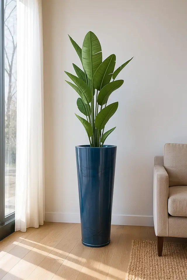 Vaso Alto para Plantas Efeito Marmorizado Luxo Decoração Casa e Jardim (Azul)