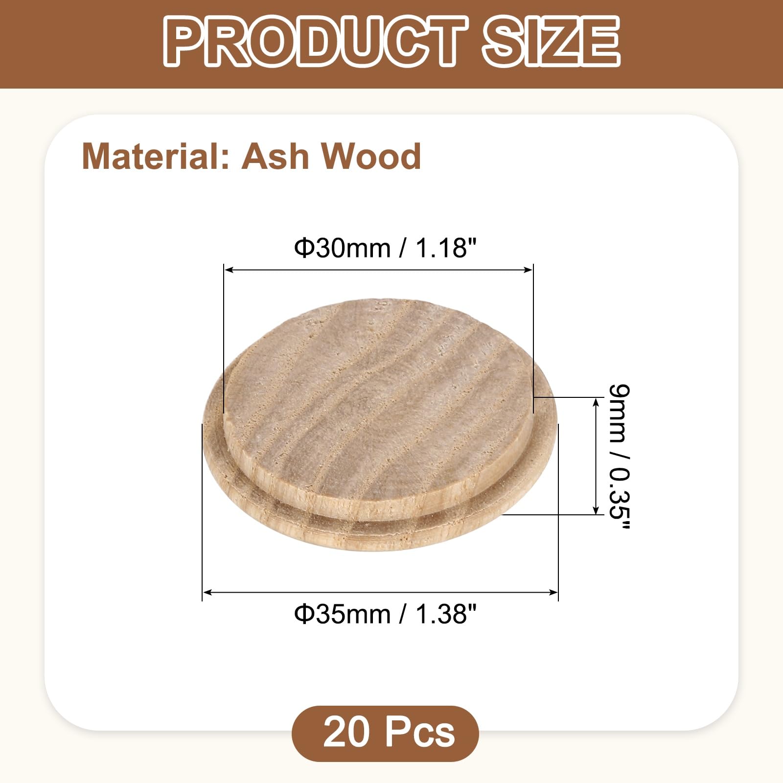 uxcell 20Pcs Wood Button Plugs, 30mm / 1.18