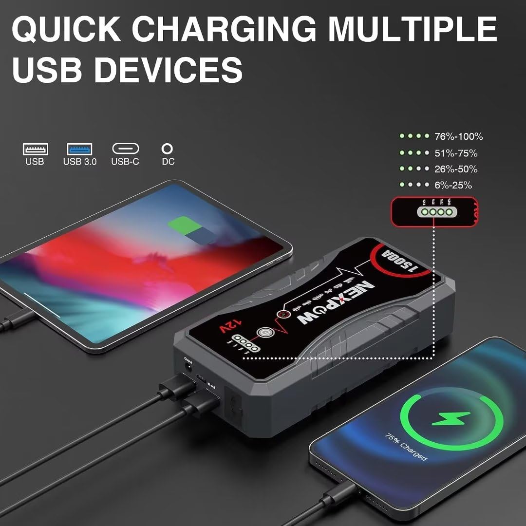 Nexpow Q10S Starthilfe-Powerbank mit 1.500A für 38,38€ (statt 60