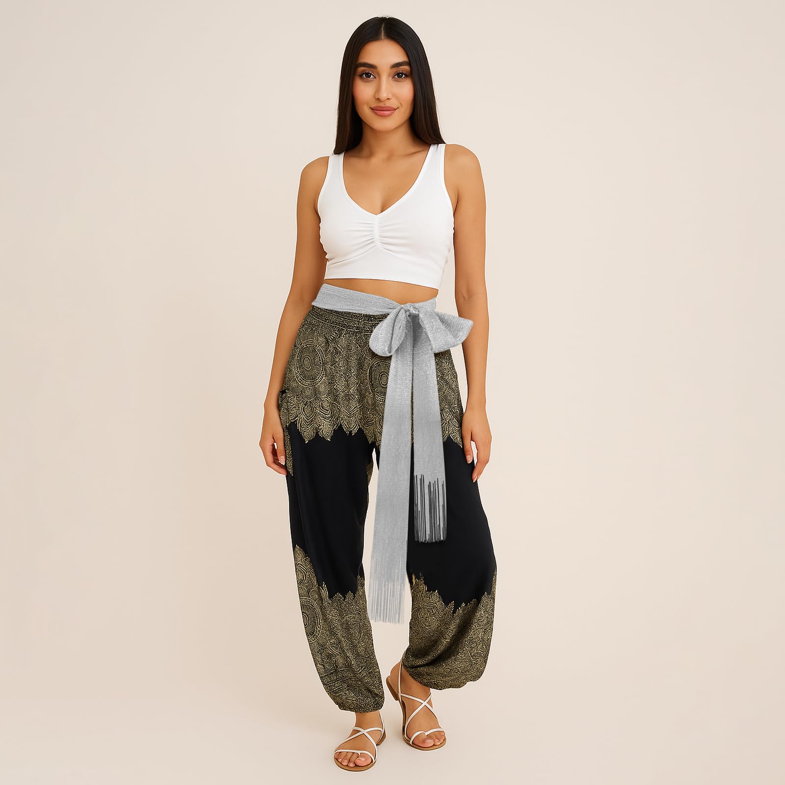 Y2K - Bufanda delgada colorida con lentejuelas para mujer, bufanda ligera para el cuello, envoltura para la cabeza o accesorio para cinturón, Plateado 2