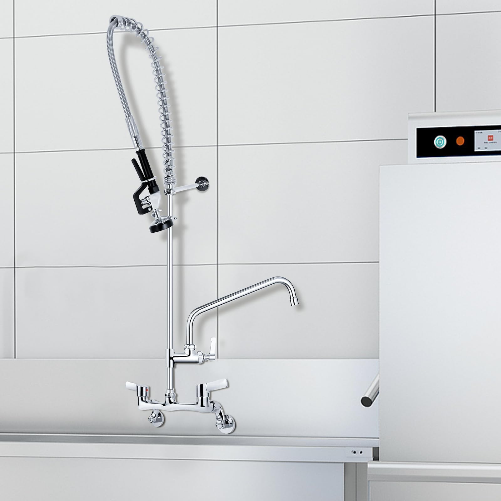 TAIMIKO Robinet de cuisine de Douche Mitigeur mural 2 trous,4-8''centre réglable Robinet mitigeur d'eau froide et chaude,Poignée ergonomique Douchette industrie,pour évier de cuisine avec pulvérisatio