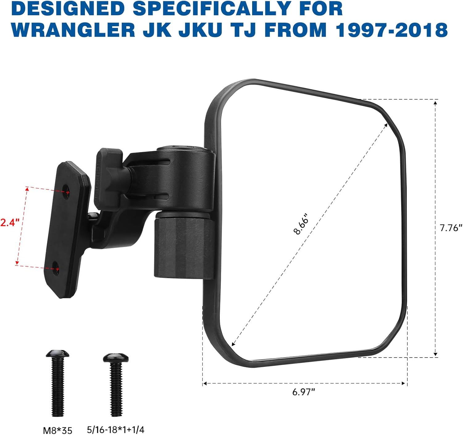 Wrangler Mirrors Doors Off Compatible with Wrangler JK TJ & Unlimited 1997-2018,Wrangler Mirrors Can Automation Folded and Reset When Encountering Obstacles,The HD Large Field of View is Anti-shaking - Image 2