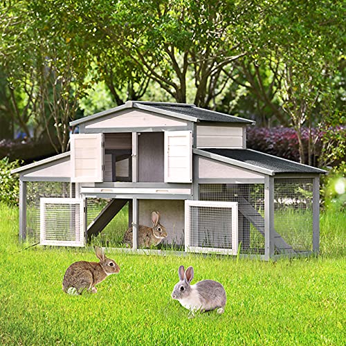 Bunny Cages For Rabbits Indoor, 88" Outdoor Waterproof Wooden Chicken Coop, Wooden Rabbit Hutch, With Ventilation Door, Pull Out Tray And Double Runs, For Rabbits, Chickens, Cats, Small Animals #TOP16