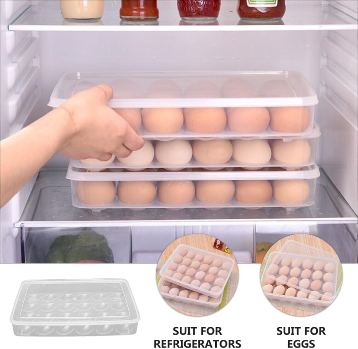 2pcs Rectangular Egg Storage Box 24 Grids PP Stackable