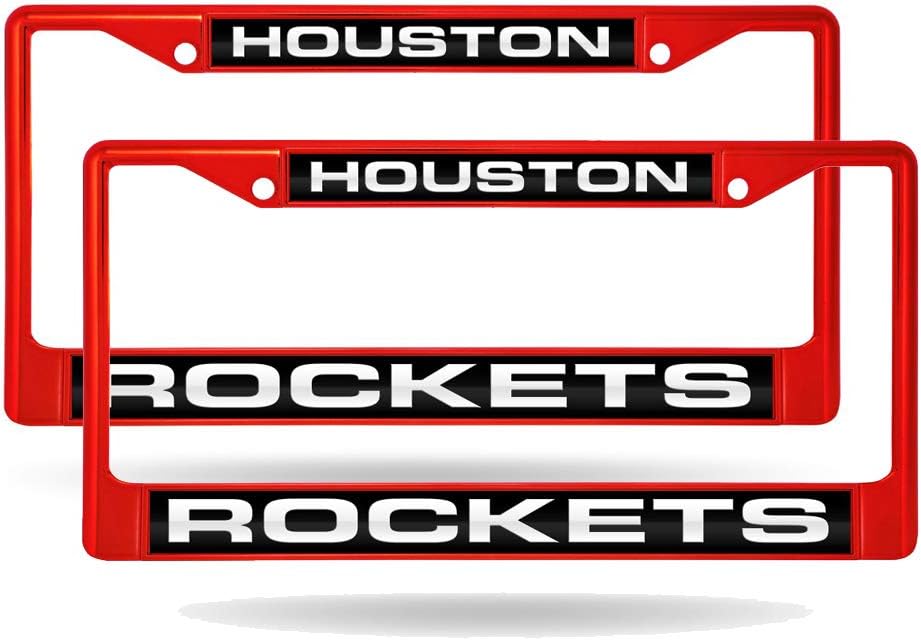 Houston Rockets NBA (Set of 2) Red Painted Metal Laser Cut License Plate Frames