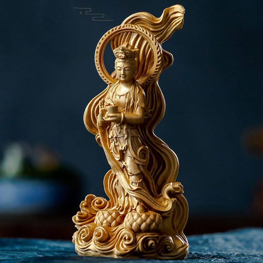 木彫り 聖観音菩薩立像 16cm 木製木像 仏教美術品 ＜ 仏像 開運