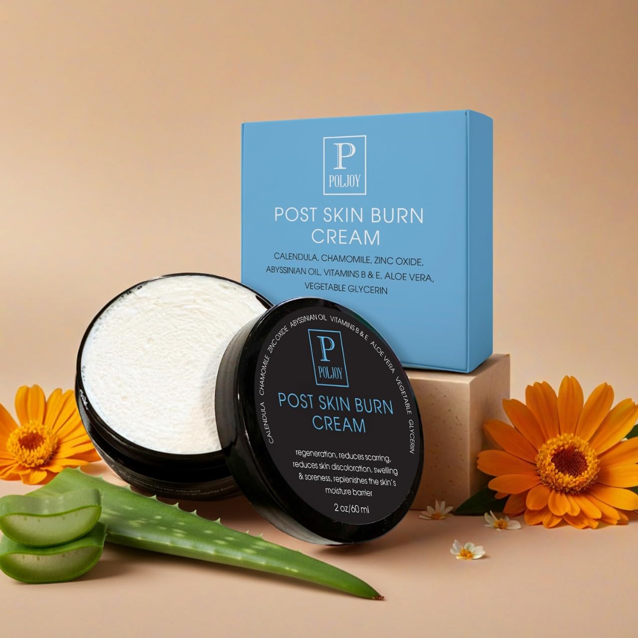 Post Skin Burn Cream, Sunburn Cream for First Aid Treatment, Hydrates & Repairs Skin with Aloe Vera, Shea Butter, Zinc Oxide, Calendula, Coconut Oil & Vitamins B&E, Kitchen & Travel Use