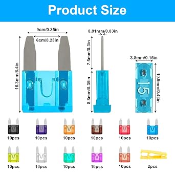 110Pcs Mini Blade Fuses, 2A-40A Car Fuses, Car Fuse Assorted Kit, Cars Fuse Kit, Cars Fu/se Mini, 11 Values Automotive Replacement Set for Trucks, SUVs, Boat RV Motorcycle Applications