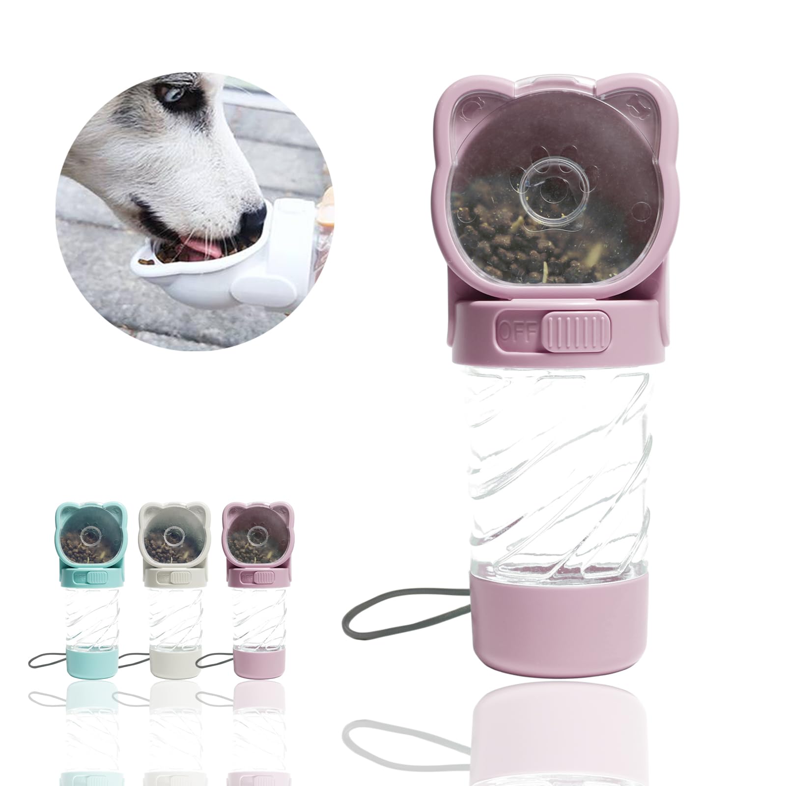 HAIPIMAO 3 in 1 Pet Water Bottle, Outdoor Portable Dog Water Bottle with Food Container Garbage Bags Dispenser, for Cat Puppy Pets Stuff Essentials Accessories, for Walking Hiking Travel (Pink)