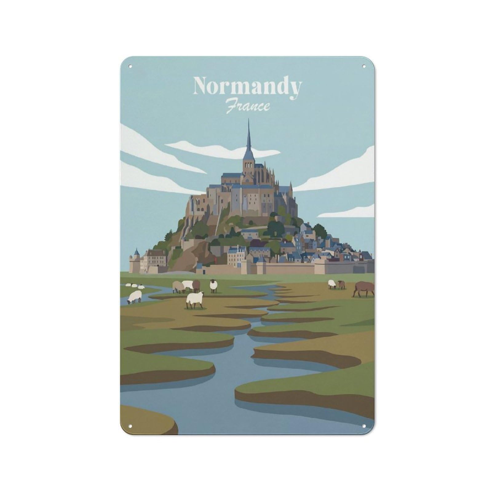 Tin Sign with Normandy France Design 30x20cm, Understated Studio Wall Plaque for Hobby Room, Office, Lounge Or Living Room