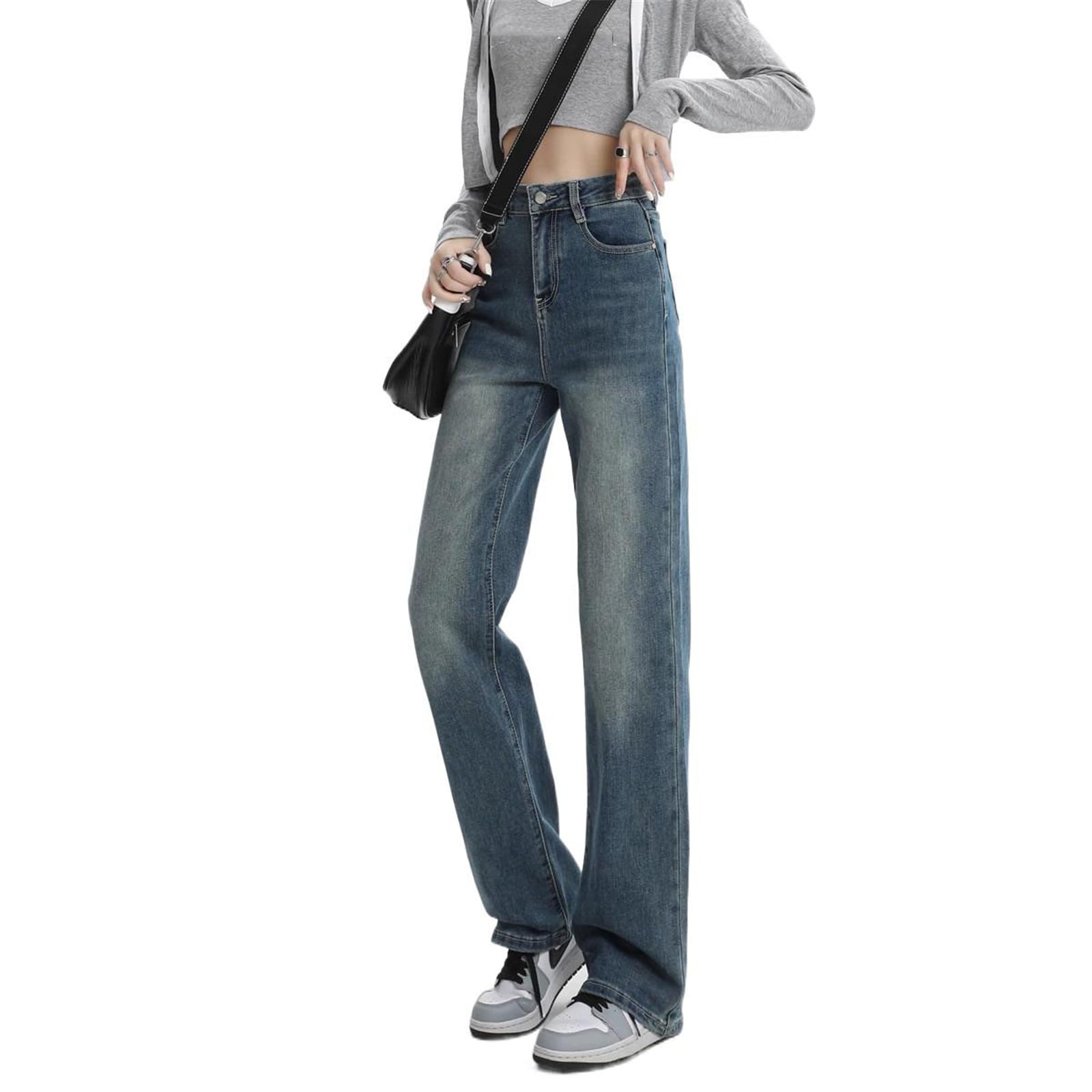 Jeans para Mujer Tiro Alto Rectos Pierna Ancha Vaqueros Pantalones
