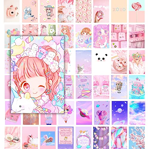 JACK MEETS KATE Anime Posters for Aesthetic Room Decor, Kawaii Room Decor, Cute Anime Stuff, Trendy Merch Art Manga Panel Wall Collage Kit Pink Print Wallpaper for Bedroom for Teen Girls 50pcs (Pink)