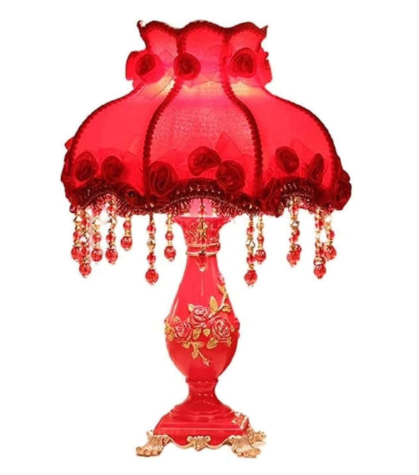 AZHKJKZH Table Lamp Resin Table Lamp European Pastoral Bedside Fabric Lampshade Nightstand For Living Room Bedroom For Home(A,Remote Control Switch)