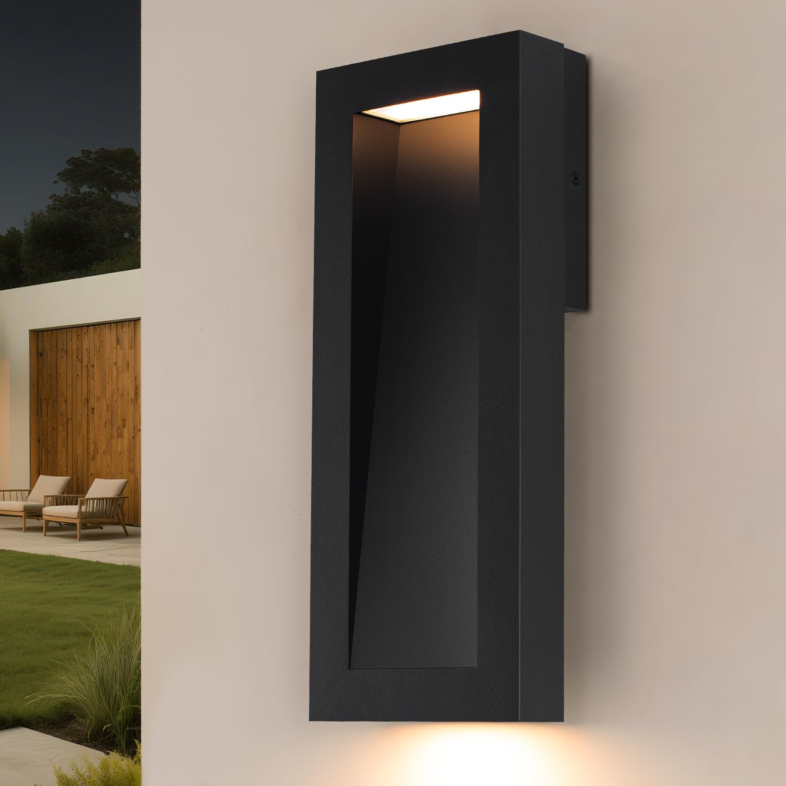 Photo 1 of Yisuro Modern Outdoor Wall Light with LED, Exterior Lighting Fixtures 3000K Integrated, Matte Black Outside Wall Mount Lights for House Front Door Porch Garage Patio.Bulb Included.